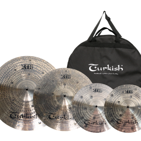 X-TR Dark-Becken von Turkish Cymbals, Medium mit großem Hammermuster und dunklem Finish für vollkörpigen, treibenden Sound, B20-Bronze.