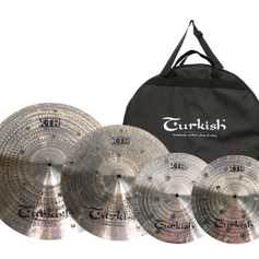 X-TR Dark-Becken von Turkish Cymbals, Medium mit großem Hammermuster und dunklem Finish für vollkörpigen, treibenden Sound, B20-Bronze.