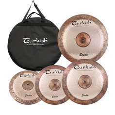 Studio Set 1 – 14 Hi-Hat, 16 e 18 Crash, 20 Ride e saco. Cymbal Set dinâmico com Finish brilhante e Stick Response precisa.